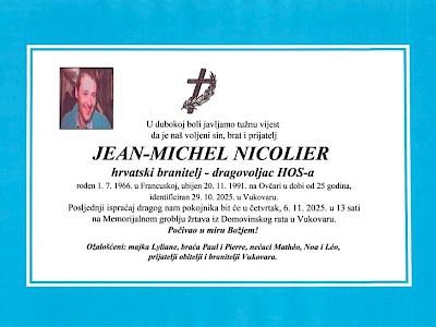 Službena obavijest: Posljednji ispraćaj heroja Vukovara Jean-Michela Nicoliera