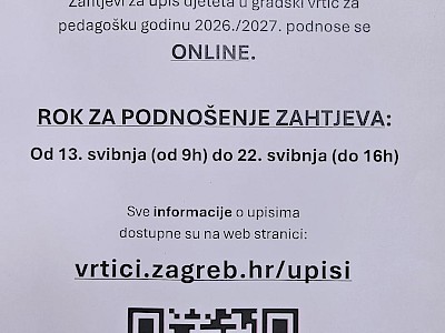 POČELI UPISI U ZAGREBAČKE VRTIĆE