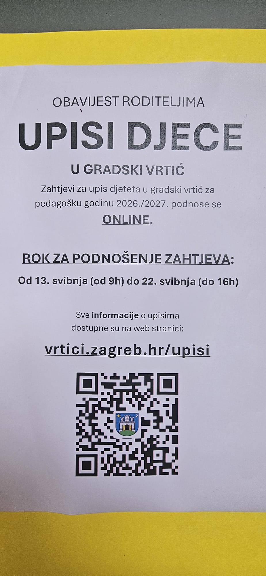 POČELI UPISI U ZAGREBAČKE VRTIĆE